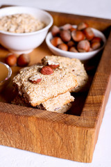 Fototapeta na wymiar protein bars granola with hazelnuts and peanut butter, healthy snack