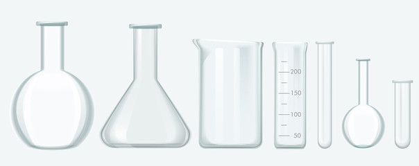 Chemical Science Equipment set. Laboratory glass equipment vector illustration.
