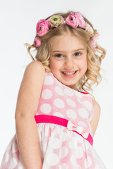 Pretty blonde kid on white background