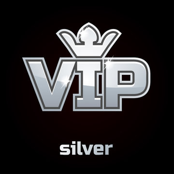 Silver Vip vector symbol on black background, set 2