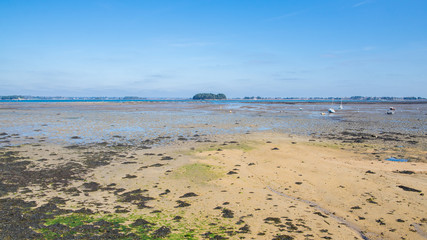 Morbihan gulf, in Brittany, low tide beach, panorama