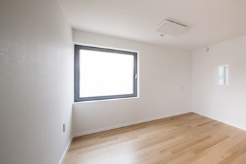 white empty room with window, wardrobe, door at the day.