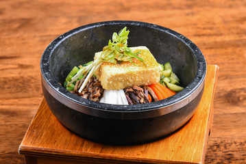 Traditional korean food on wooden table