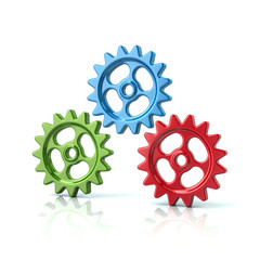 3d illustration of three colorful gear wheels the symbol of settings and preferences