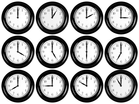 Wall clocks collection isolated on white