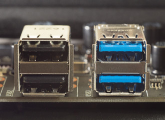 Computer motherboard with a view of parts and components