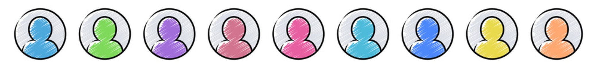 Button-Set: 8 farbige, gezeichnete Avatare  / Vektor, freigestellt © snyGGG