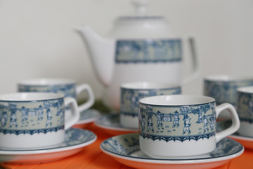 Spectacle of tea dish on table