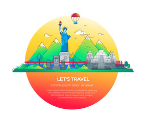 Lets travel - vector line travel illustration