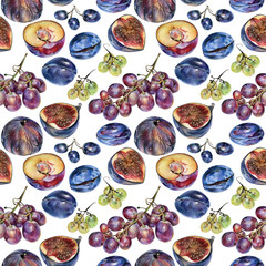 Seamless pattern with berries drawn by hand with colored pencil. Healthy vegan food. Fresh raw foodstuffs painted from nature