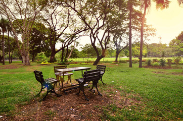 Park benches, nature resting benches