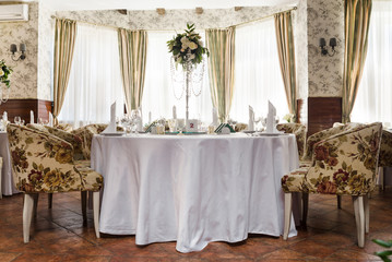 Decorated wedding banquet hall in classic style