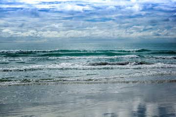 Beautiful sea landscape, waves and clouds