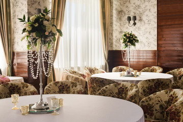 Decorated wedding banquet hall in classic style