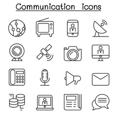 Communication icon set in thin line style