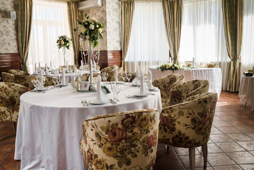 Decorated wedding banquet hall in classic style