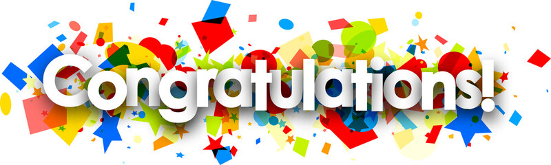 Congratulations banner with colorful confetti. - obrazy, fototapety, plakaty