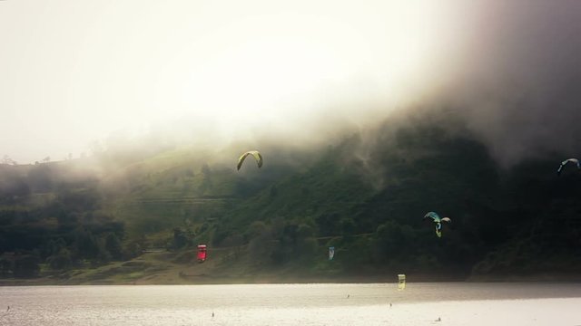 Kite surfers in Calima Lake, Colombia