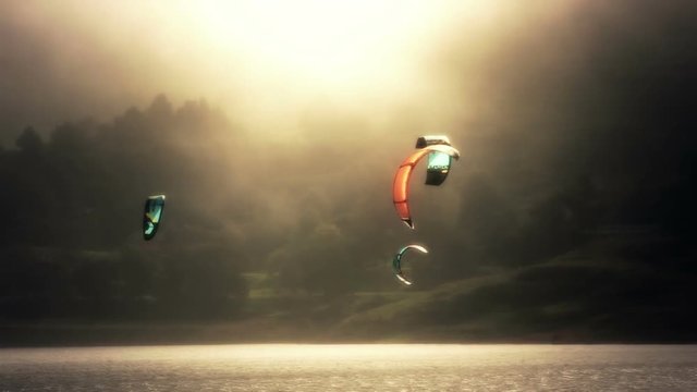 Kite surfers in Calima Lake, Colombia