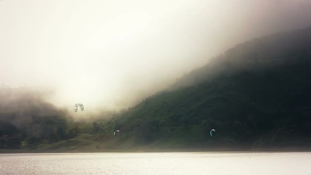 Timelapse of kitesurfers in Calima Lake, Colombia