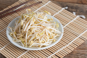 Bean sprouts in white plate.