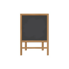 Fototapeta na wymiar Square wooden board for writing chalk on the legs. A stylish board for menus or for children's creativity. The front view. Vector illustration.