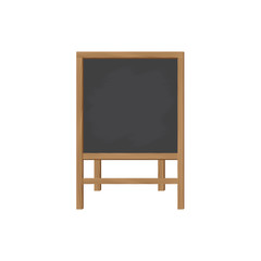 Square wooden board for writing chalk on the legs. A stylish board for menus or for children's creativity. The front view. Vector illustration.
