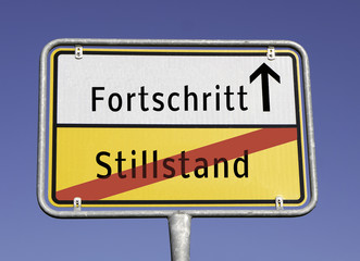 Fortschritt/Stillstand Ortstafel