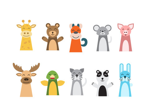 Theatrical performance for kids finger puppet theater, vector illustration isolated on white background