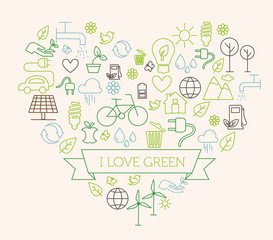 Green - Ecology Concept, Flat Style, Thin Line Art Design  © elaborah