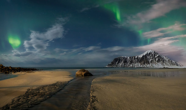 Scenic view of aurora borealis during night