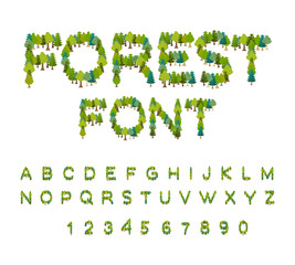 Forest font. Tree alphabet. Letter from Tree. Nature alphabet. Eco letters