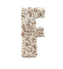 rice grain forming an alphabet letter F