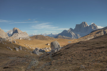 Fototapeta na wymiar Wide view from the Mondeval area in Dolomites