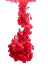 colorful ink isolated on white background. red drop swirling under water. Cloud of ink in water. 