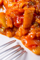 Thick tomato stew with rice and pepper