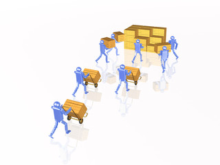 Blue robots with casegoods