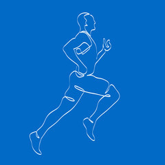 Running man, vector drawing a single stroke. Continuous line art runner