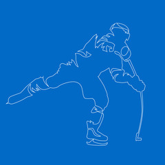 Naklejka premium Ice hockey player, vector drawing a single stroke. Continuous line art
