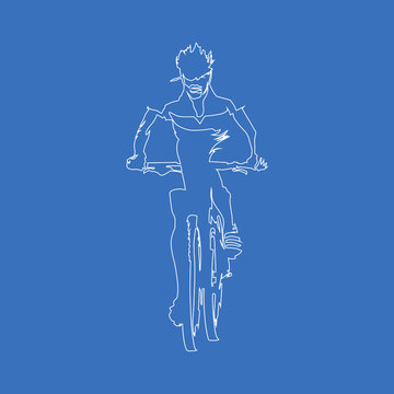 Mountain biker. Vector drawing a single stroke. Continuous line art