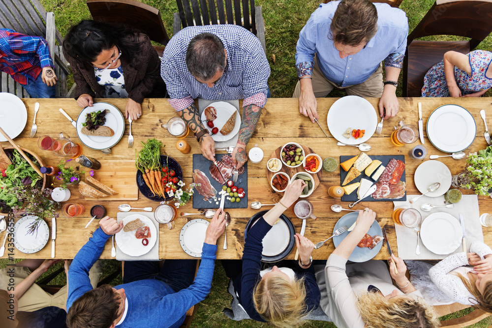 Sticker group of people dining concept