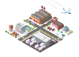 Set of Isolated High Quality Isometric City Elements . Harbor with Shadows on White Background