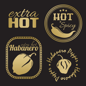 Extra hot chili and habanero pepper labels.