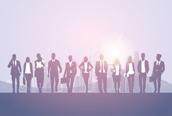Silhouette Business Man And Woman Team Businesswoman Businessman Cooperation Teamwork Banner Flat Vector Illustration