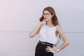 beautiful brunette with glasses