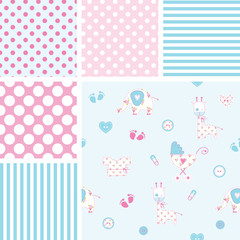 Set of baby shower patterns. Seamless patterns.
Set ob backgrounds.