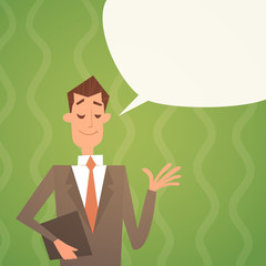 Business Man Chat Bubble Human Resources Office Worker Flat Vector Illustration