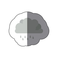 sticker shading monochrome cumulus cloud with raindrops vector illustration