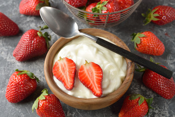 Natural white yogurt with strawberries