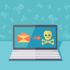 Ransomware protection or phishing security vector concept illustration. Hacking by email spoofing or instant messaging. Online computer virus threat and safety. Unsecured server fraud or attack.